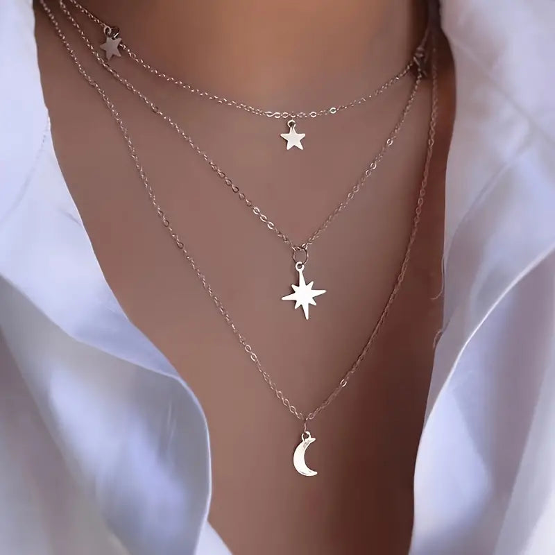 Star Moon Multi-layer Pendant Necklace Necklaces - DailySale