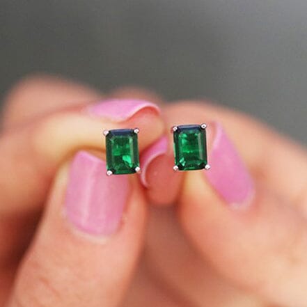 Sterling Silver 2.00 CTTW Emerald Cut Green Emerald Stud Earrings Earrings - DailySale