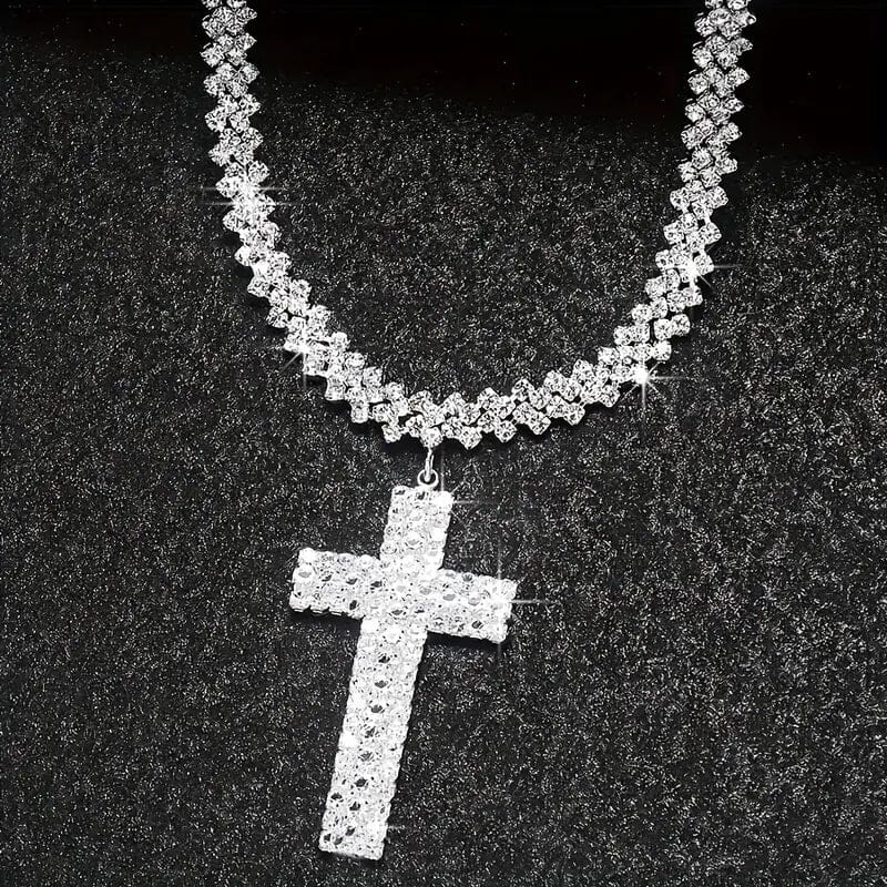 Sterling Silver 925 Luxury Cross Pendant Necklace with Multi-Layer Zircon and Sparkling Rhinestones Necklaces - DailySale