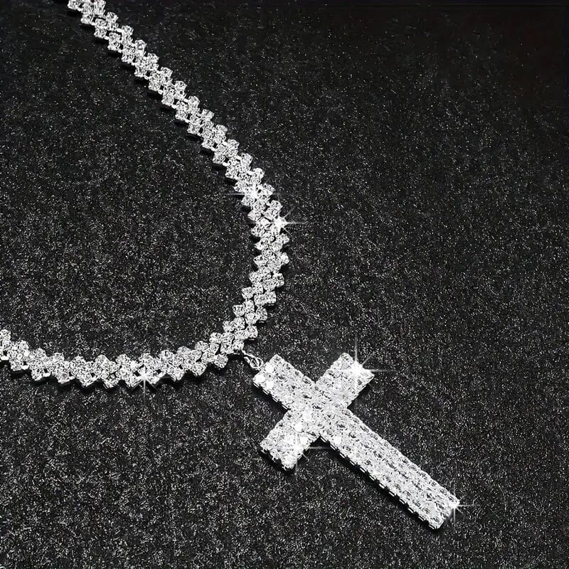 Sterling Silver 925 Luxury Cross Pendant Necklace with Multi-Layer Zircon and Sparkling Rhinestones Necklaces - DailySale