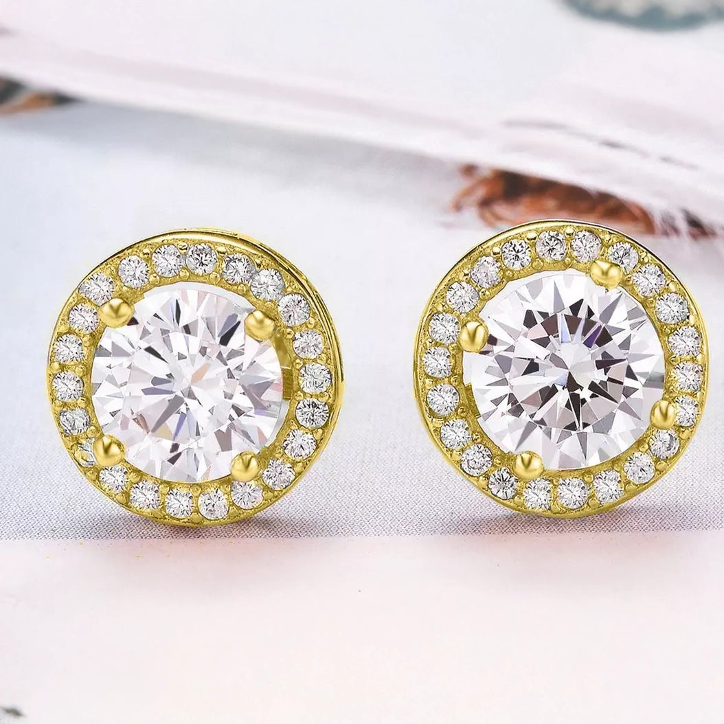 Sterling Silver Cubic Zirconia Classic Halo Stud Earrings Earrings Gold - DailySale