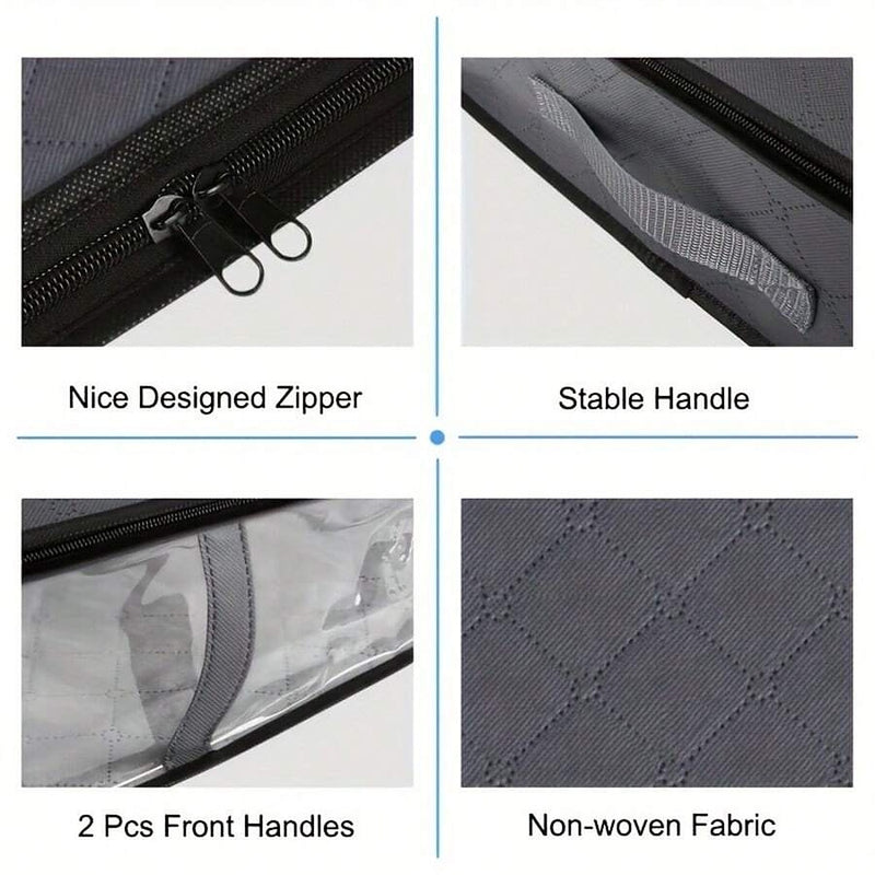 Close-up of the zipper, two front handles and non-woven fabric