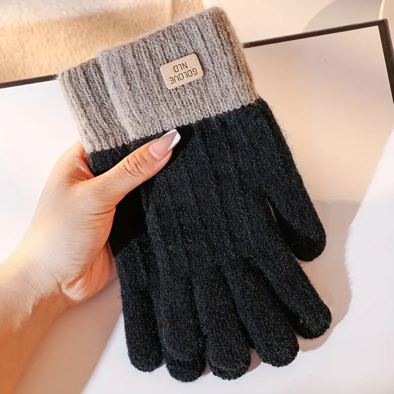 Cheap Solid Color Knitted Woolen Gloves Wool Full Finger Gloves Soft Men  Knitted Gloves Sports