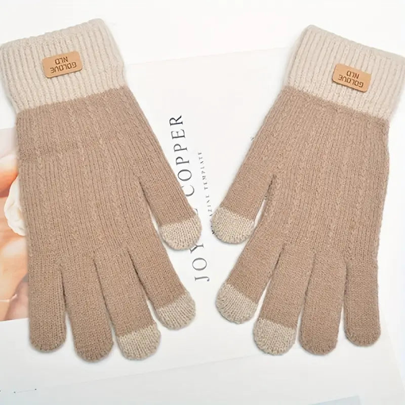 Stretch Knit Wool Full Finger Mittens Sports & Outdoors Light Khaki - DailySale