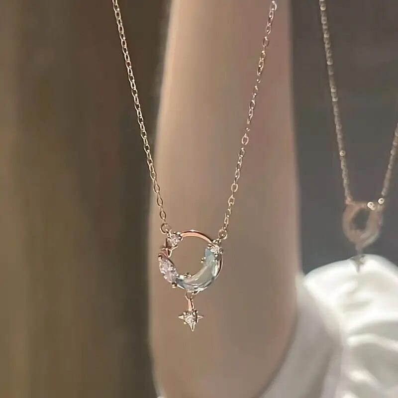 Stunning Moon and Star Birthstone Pendant Necklace Necklaces - DailySale