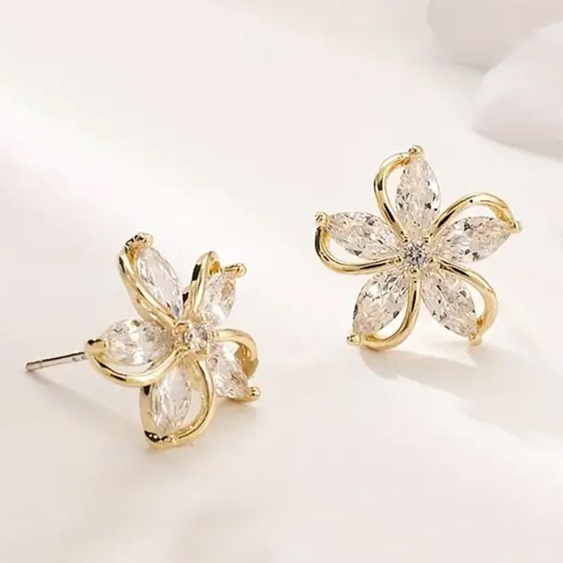 Stylish Zirconia Petal Flower Stud Earrings Earrings - DailySale