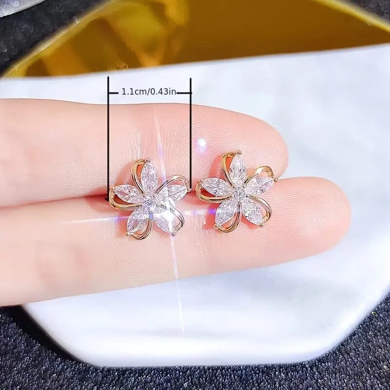 Stylish Zirconia Petal Flower Stud Earrings Earrings - DailySale