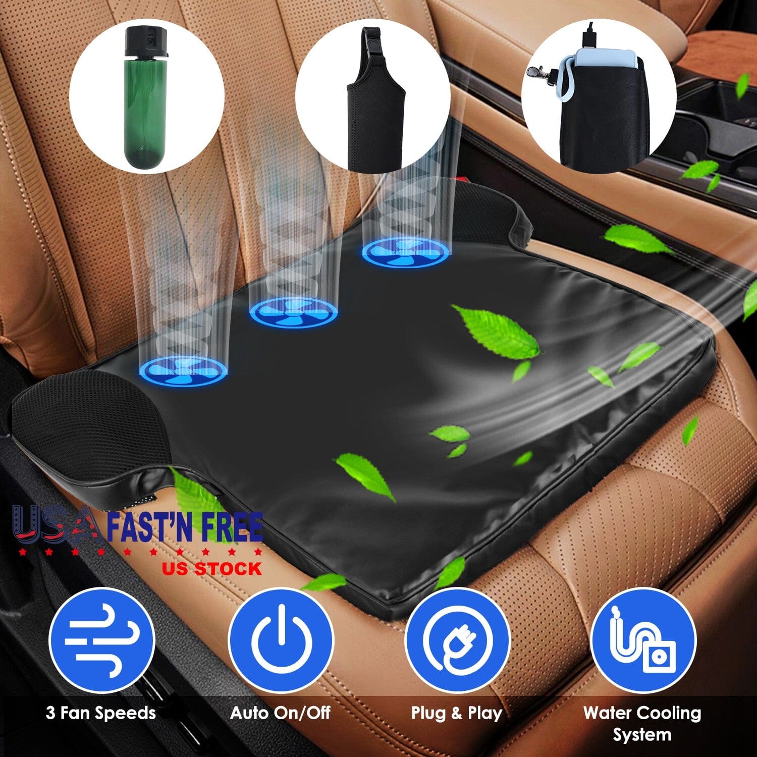 Summer Water Cooling System Seat Cushion with Fans 3 Speeds Automotive - DailySale