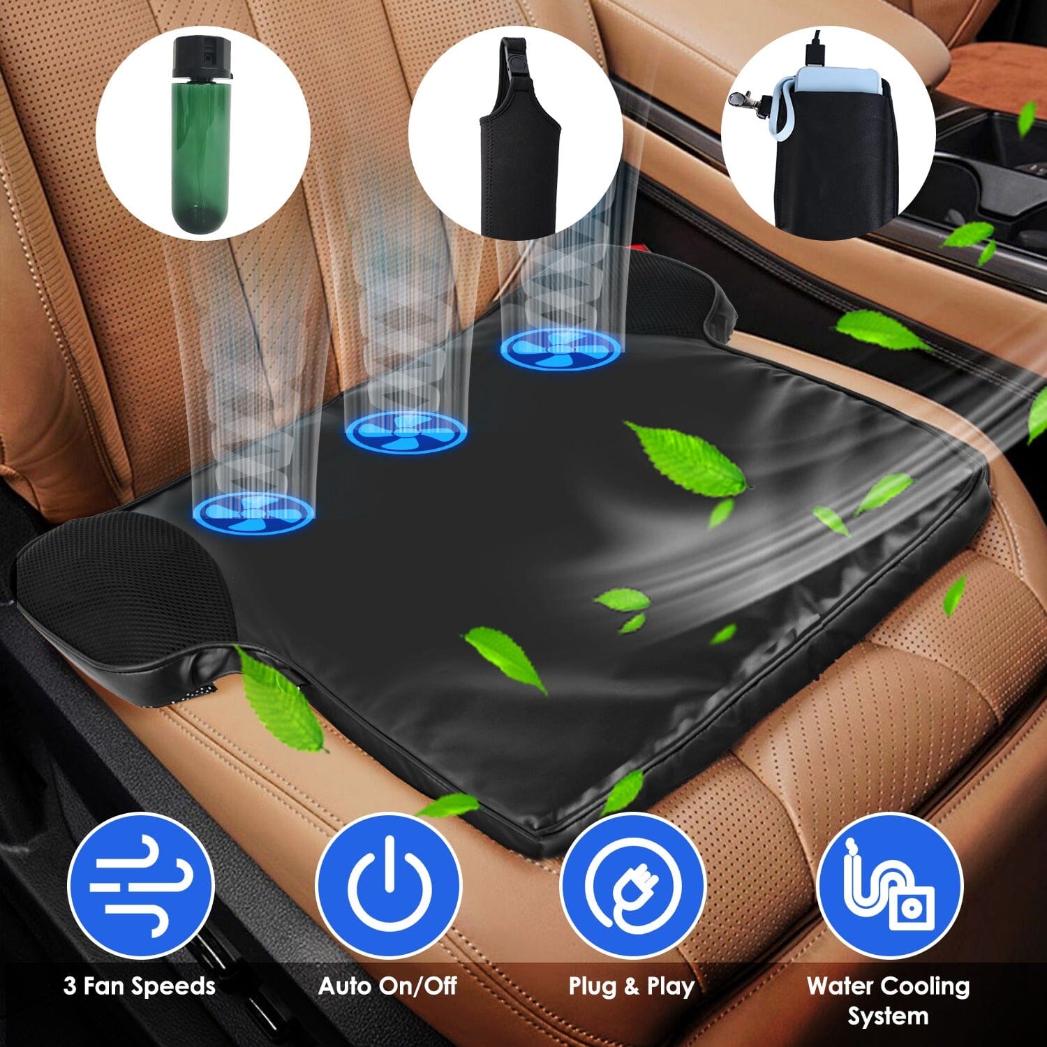 Summer Water Cooling System Seat Cushion with Fans 3 Speeds Automotive - DailySale