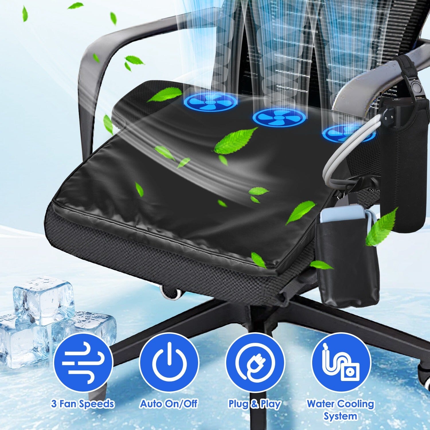 Summer Water Cooling System Seat Cushion with Fans 3 Speeds Automotive - DailySale