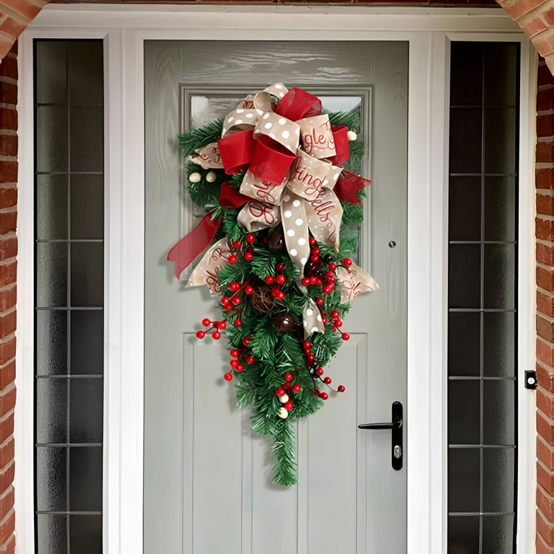 Christmas swag hanging on a front door