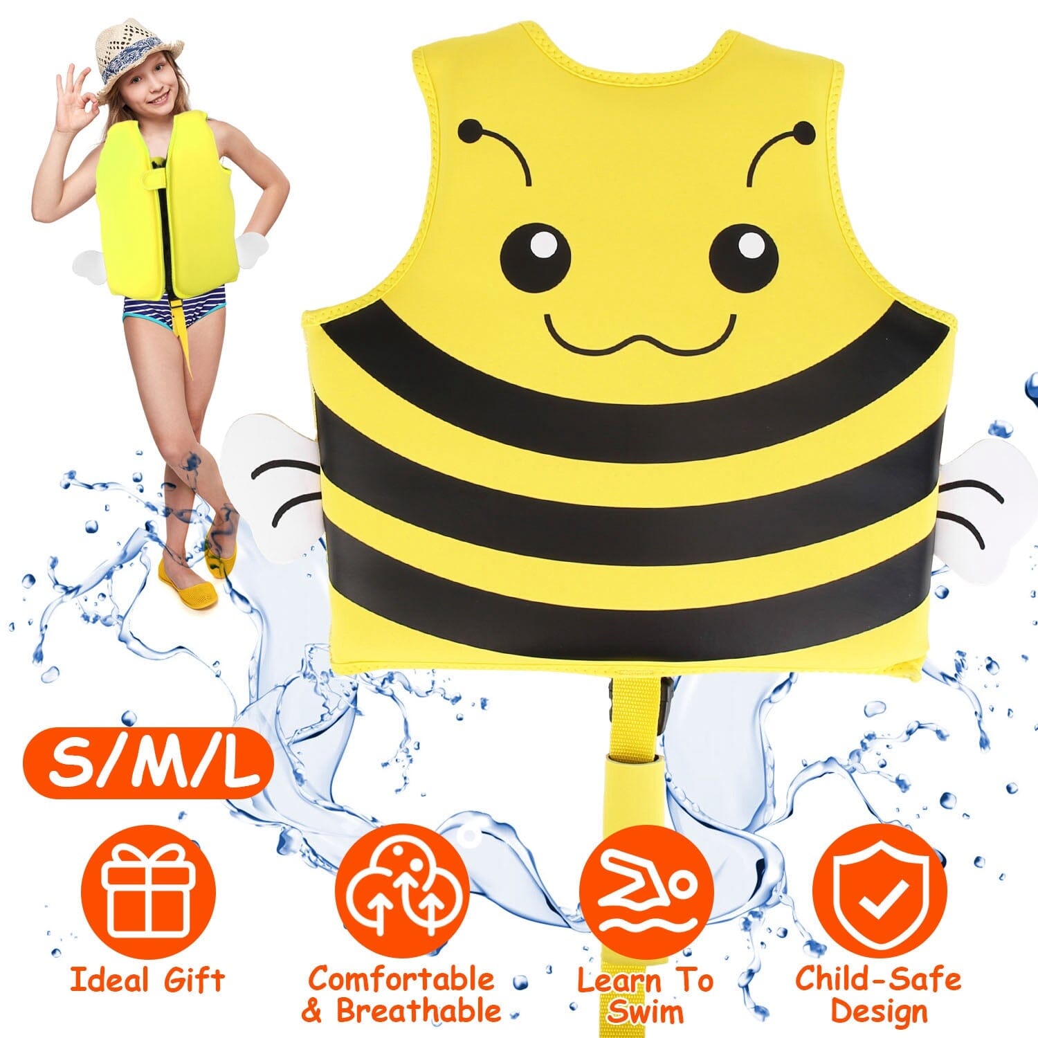 Swim Vest for Kids Float Jacket with Adjustable Crotch Strap Sports & Outdoors - DailySale