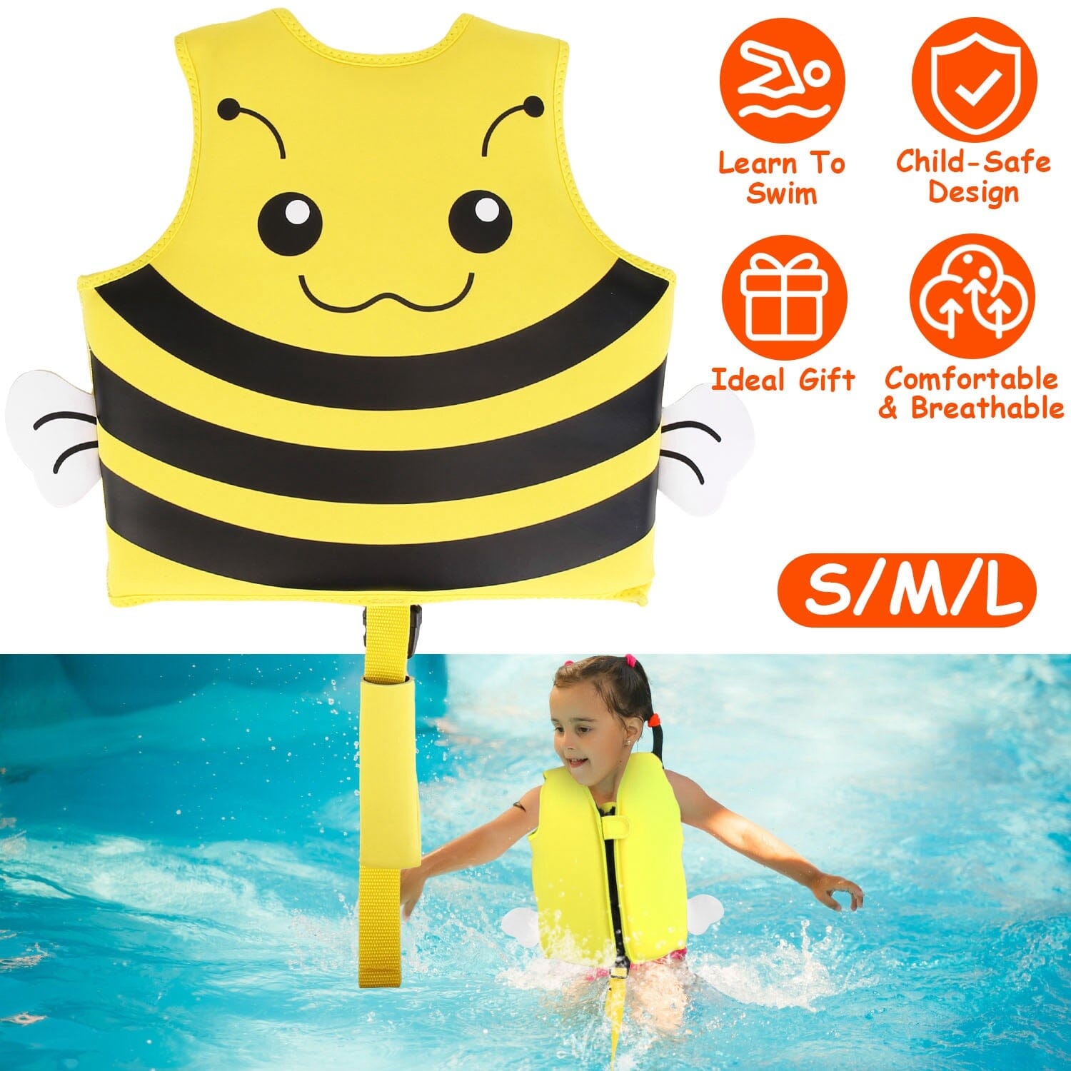 Swim Vest for Kids Float Jacket with Adjustable Crotch Strap Sports & Outdoors - DailySale