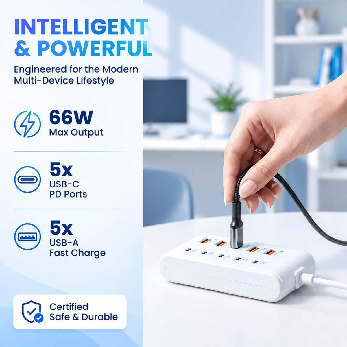 Five USB-C PD ports and five USB-A fast charge ports