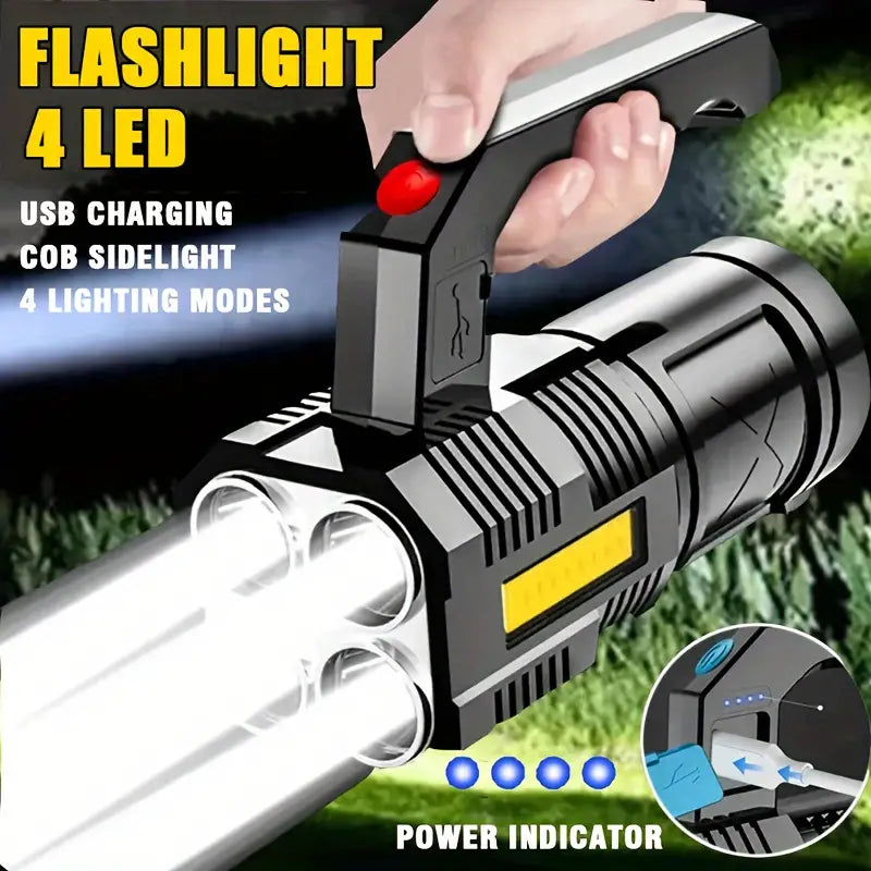 Tactical LED Flashlight, 800mAh Rechargeable Via USB, High-Power LED Light With 4-Mode Output Outdoor Lighting - DailySale