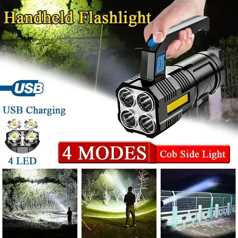 Tactical LED Flashlight, 800mAh Rechargeable Via USB, High-Power LED Light With 4-Mode Output Outdoor Lighting - DailySale