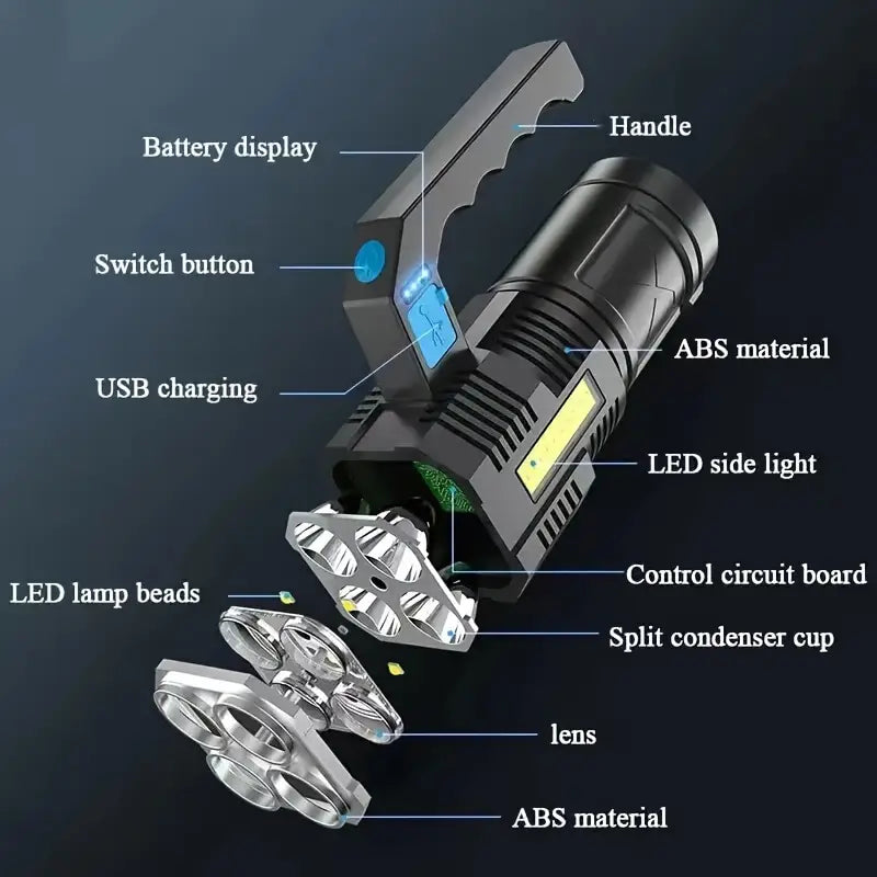 Tactical LED Flashlight, 800mAh Rechargeable Via USB, High-Power LED Light With 4-Mode Output Outdoor Lighting - DailySale