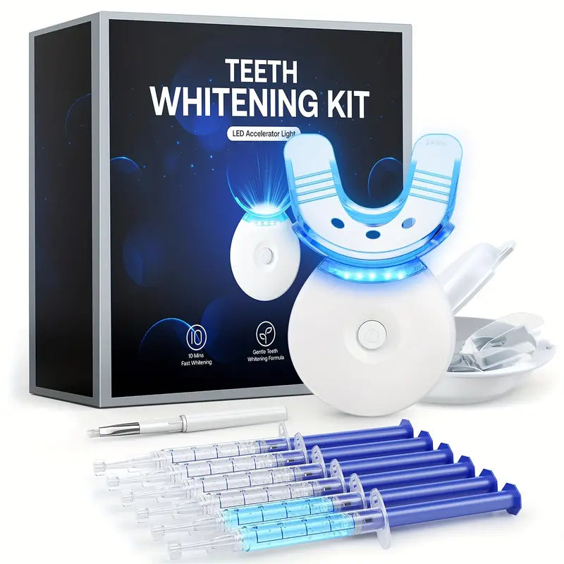 Teeth Whitening Gel Kit with 6 Teeth Cleaning Gel + 2 Dental Trays + Cleaning Led Light Beauty & Personal Care - DailySale