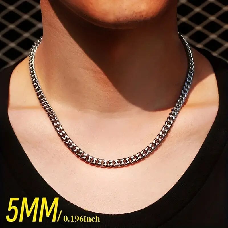 Titanium Stainless Steel Trendy Necklace Cuban Chain with Lobster Clasp Necklaces - DailySale