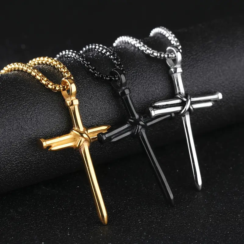 Titanium Steel Casting Steel Nails Cross Men's Pendant Punk Style Necklaces - DailySale