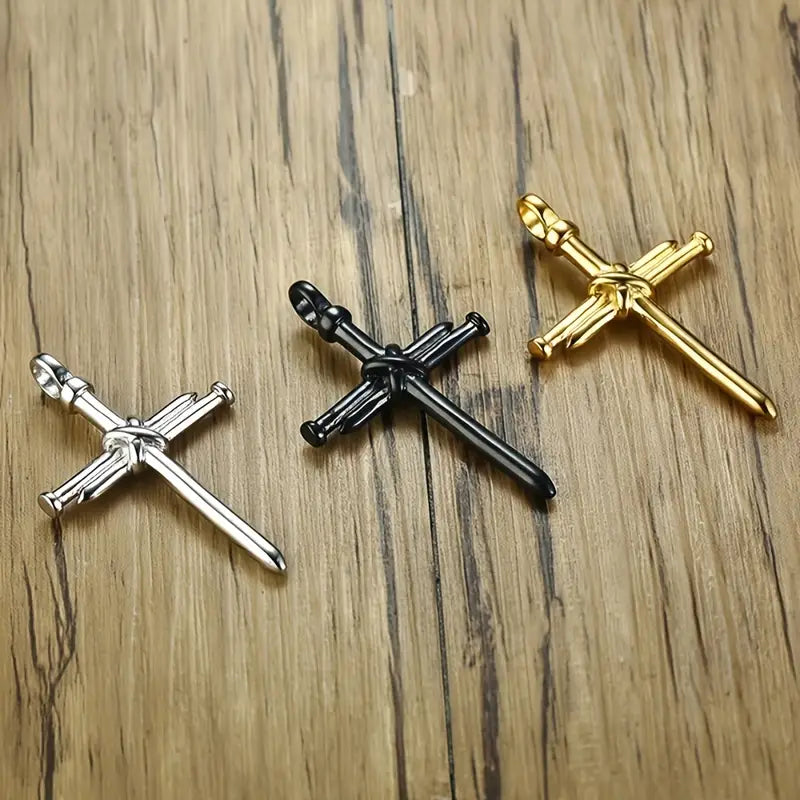 Titanium Steel Casting Steel Nails Cross Men's Pendant Punk Style Necklaces - DailySale