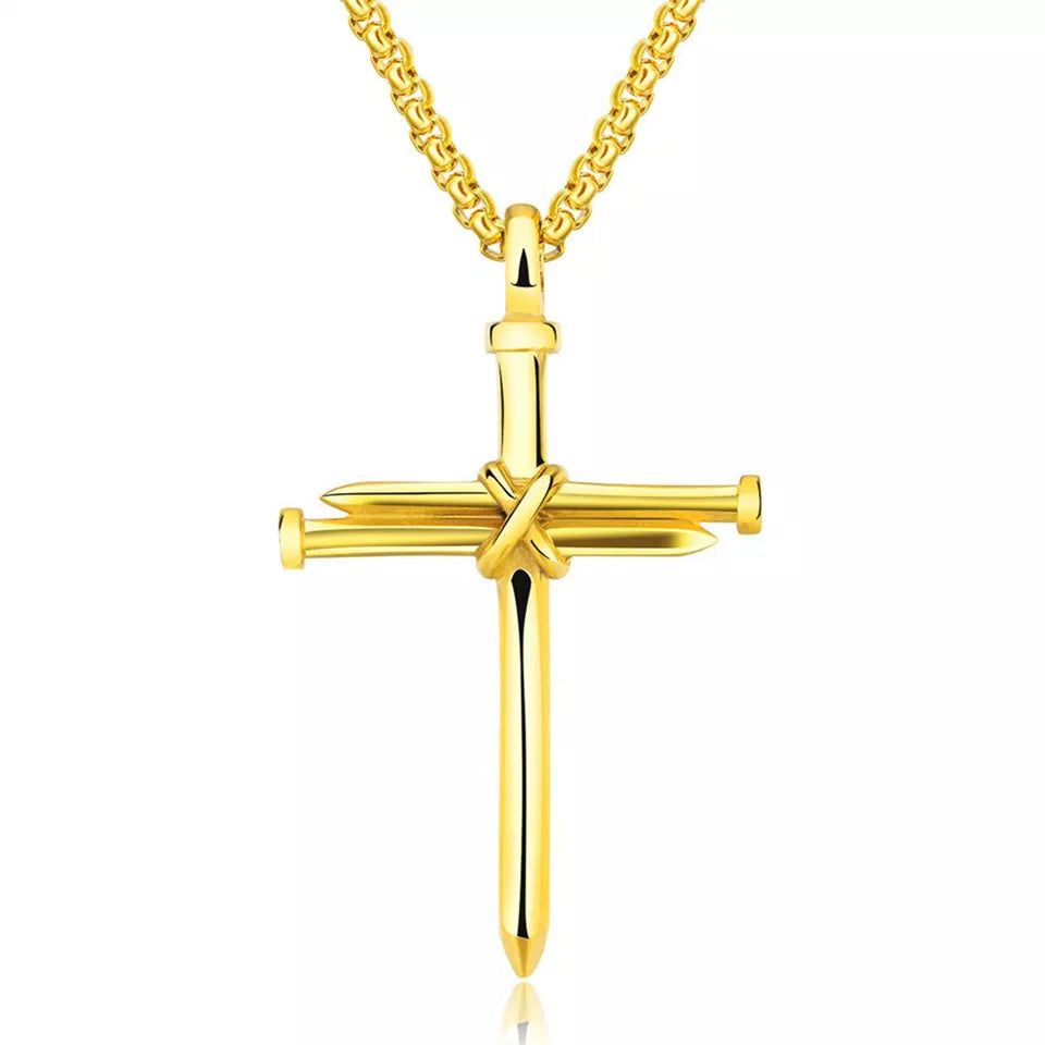 Titanium Steel Casting Steel Nails Cross Men's Pendant Punk Style Necklaces Gold - DailySale