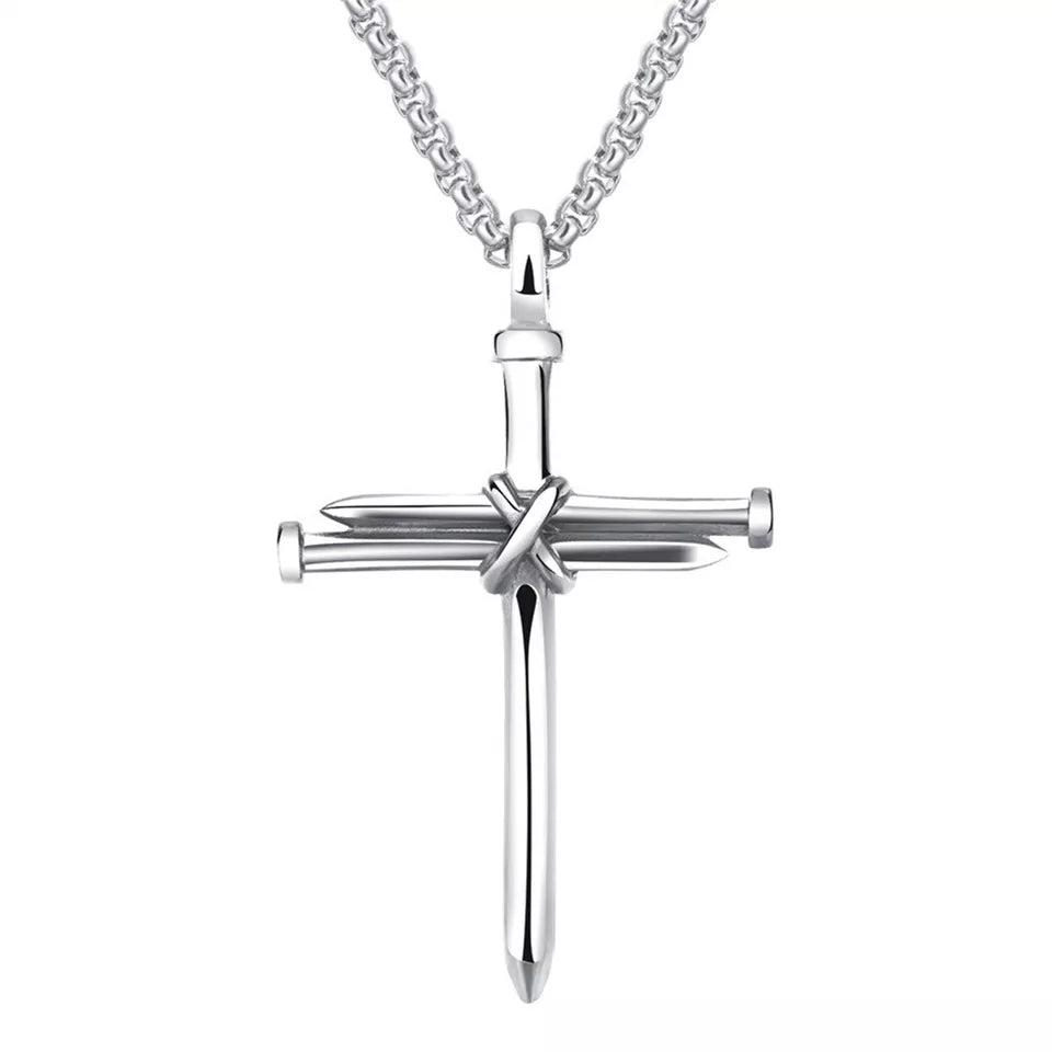 Titanium Steel Casting Steel Nails Cross Men's Pendant Punk Style Necklaces Silver - DailySale