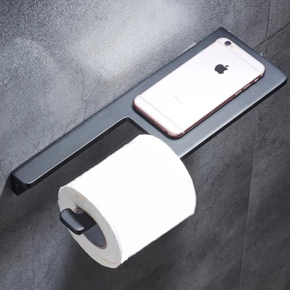 Toilet Paper Holder with Shelf – Matt Black Painted Stainless Steel – Roll Paper Holder Bath - DailySale