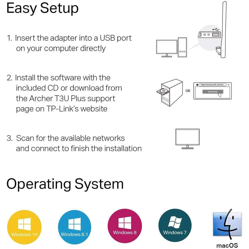 TP-Link USB WiFi Adapter for Desktop PC with 2.4GHz/5GHz High Gain Antenna (Refurbished) Computer Accessories - DailySale