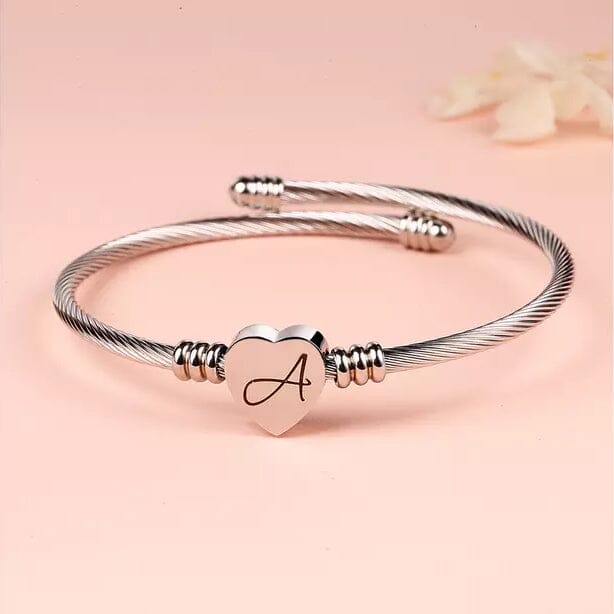 Twisted Steel Heart Cable Initial Bracelet Bracelets A - DailySale