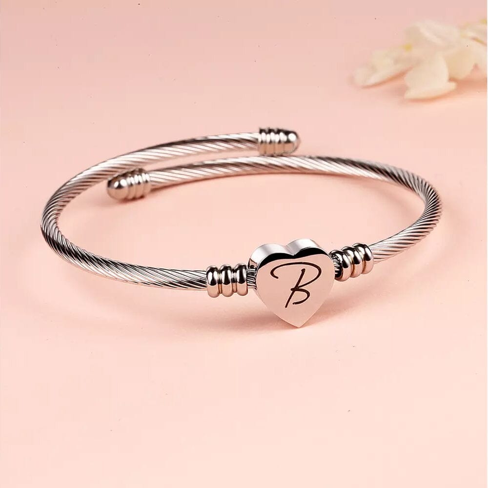 Twisted Steel Heart Cable Initial Bracelet Bracelets B - DailySale