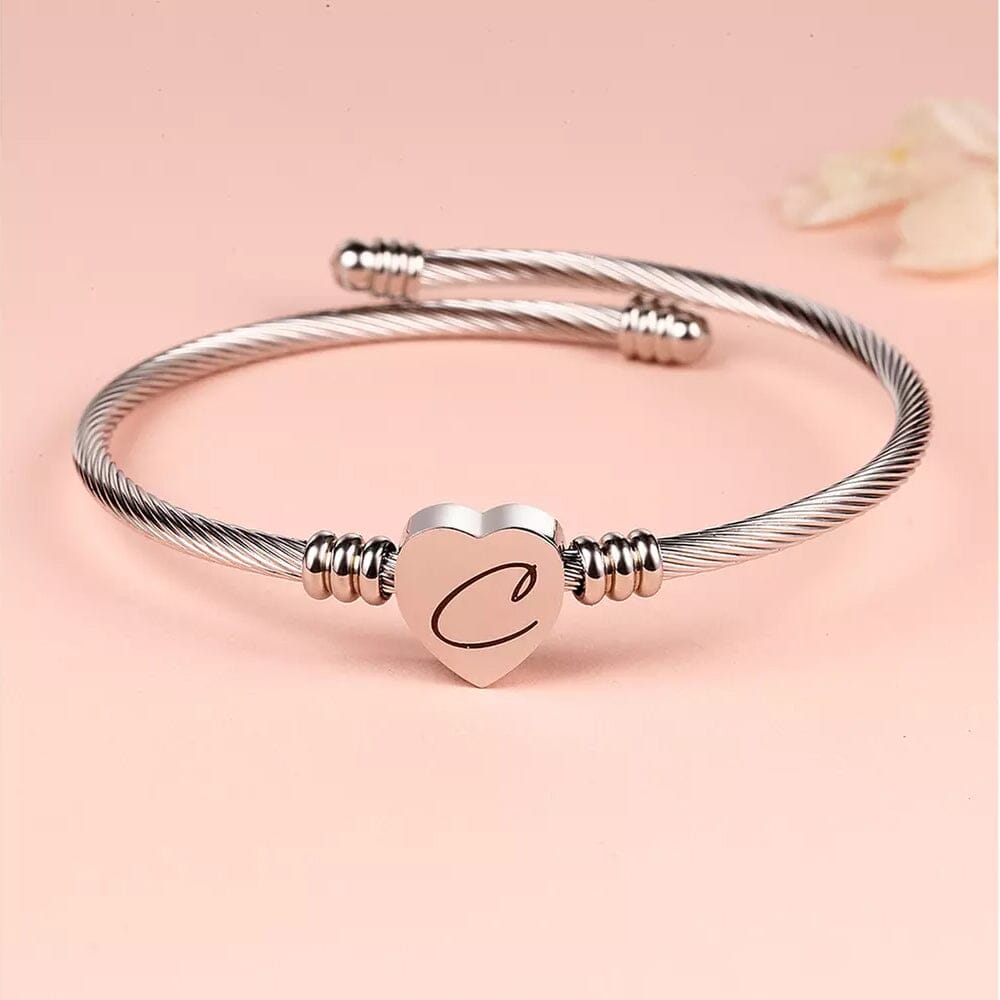 Twisted Steel Heart Cable Initial Bracelet Bracelets C - DailySale