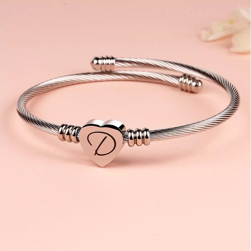 Twisted Steel Heart Cable Initial Bracelet Bracelets D - DailySale