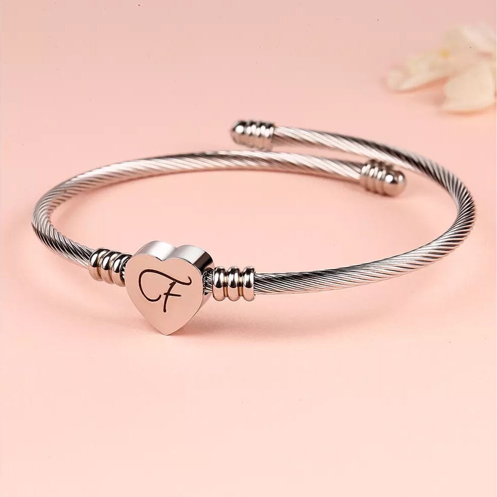 Twisted Steel Heart Cable Initial Bracelet Bracelets F - DailySale