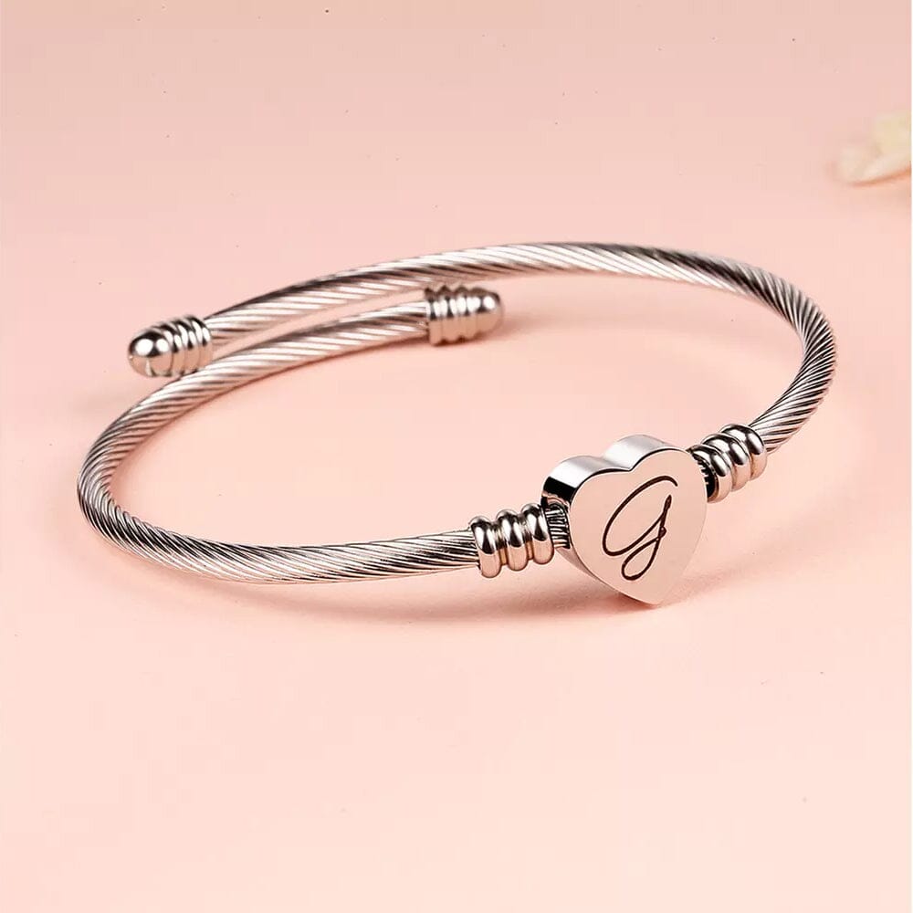 Twisted Steel Heart Cable Initial Bracelet Bracelets G - DailySale