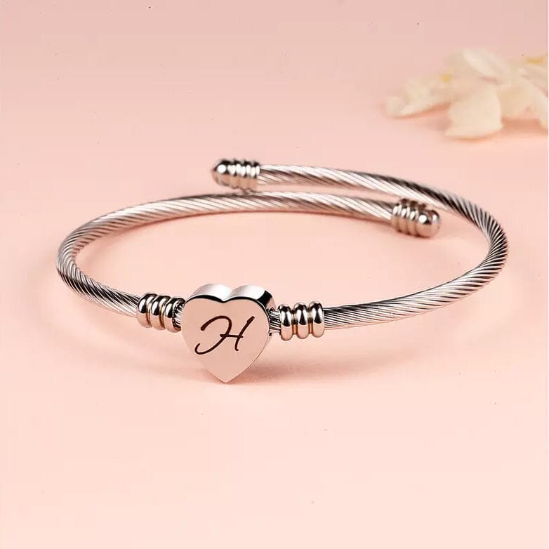 Twisted Steel Heart Cable Initial Bracelet Bracelets H - DailySale