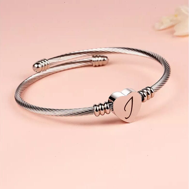 Twisted Steel Heart Cable Initial Bracelet Bracelets I - DailySale