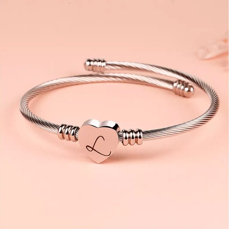 Twisted Steel Heart Cable Initial Bracelet Bracelets L - DailySale