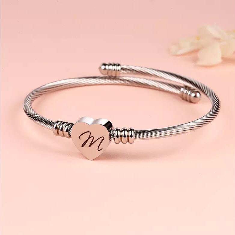 Twisted Steel Heart Cable Initial Bracelet Bracelets M - DailySale