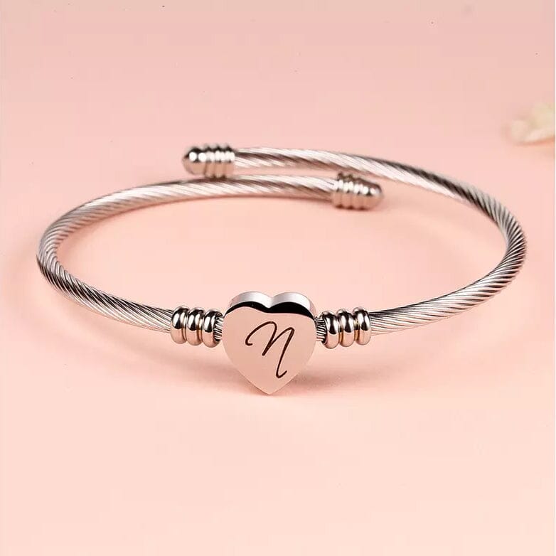 Twisted Steel Heart Cable Initial Bracelet Bracelets N - DailySale