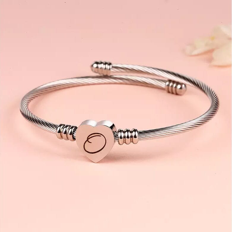 Twisted Steel Heart Cable Initial Bracelet Bracelets O - DailySale