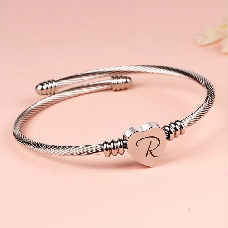 Twisted Steel Heart Cable Initial Bracelet Bracelets R - DailySale