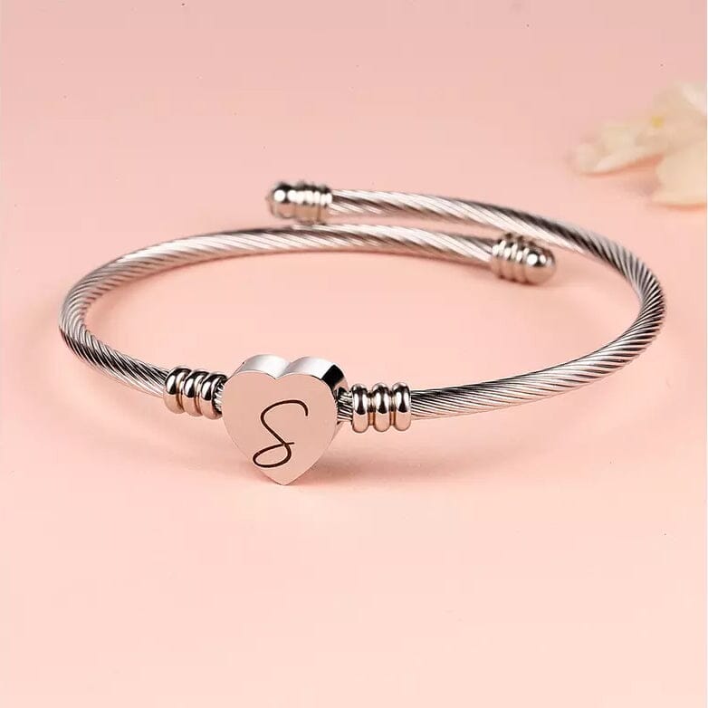 Twisted Steel Heart Cable Initial Bracelet Bracelets S - DailySale