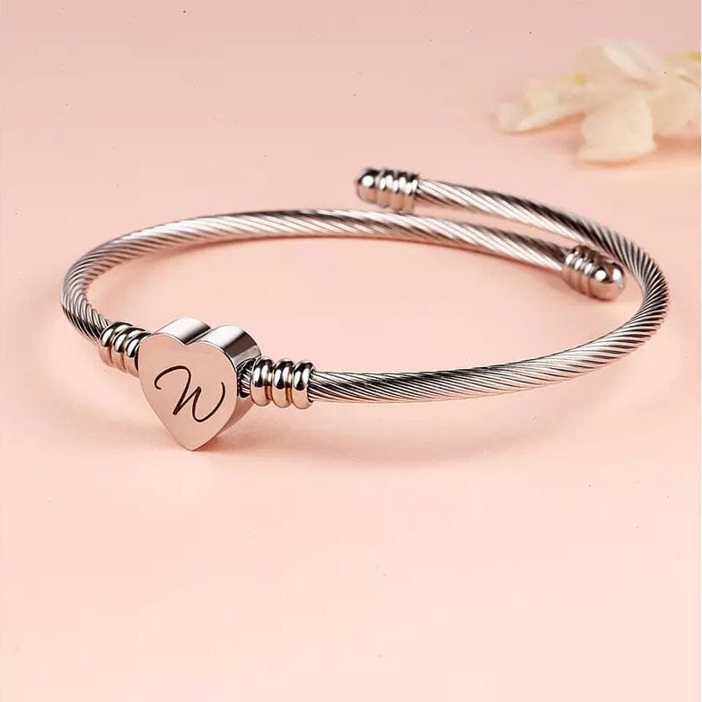 Twisted Steel Heart Cable Initial Bracelet Bracelets W - DailySale