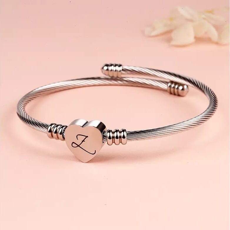 Twisted Steel Heart Cable Initial Bracelet Bracelets Z - DailySale