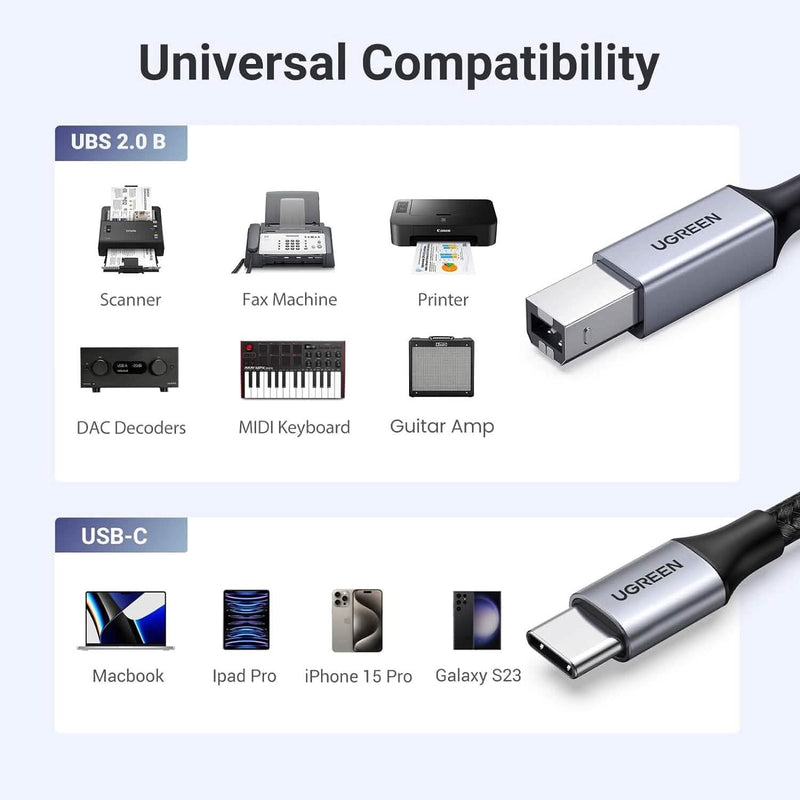 UGREEN USB B to USB C 3 FT Printer Cable (Refurbished) Mobile Accessories - DailySale