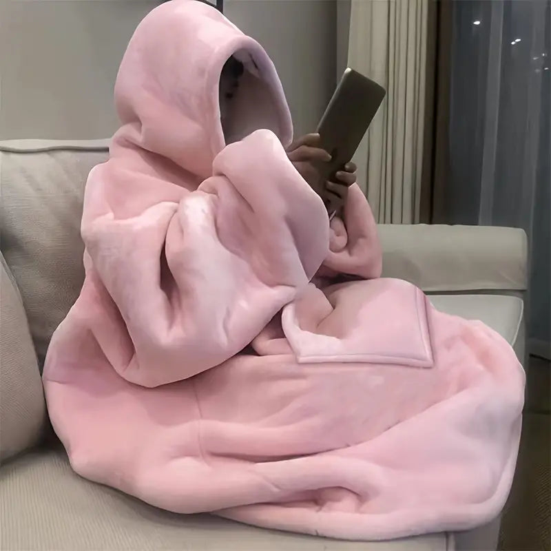 Ultra-Soft Sherpa Fleece Hoodie Blanket - Cozy Oversized Wearable Snuggle Sweatshirt Women's Loungewear Pink - DailySale