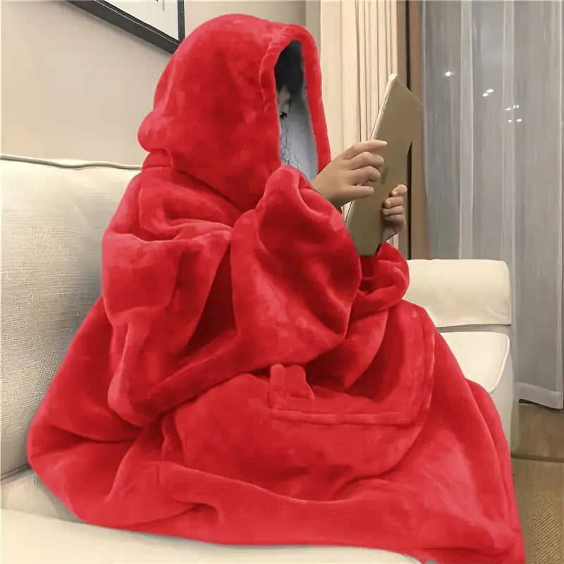 Ultra-Soft Sherpa Fleece Hoodie Blanket - Cozy Oversized Wearable Snuggle Sweatshirt Women's Loungewear Red - DailySale