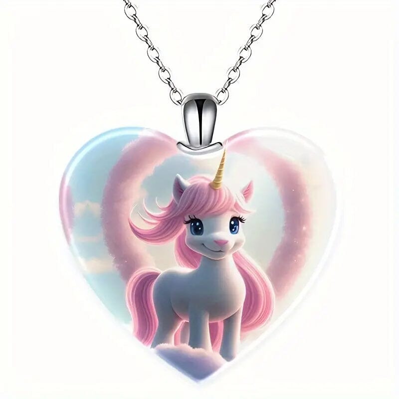 Unicorn Heart-Shaped Crystal Pendant Necklace Necklaces - DailySale