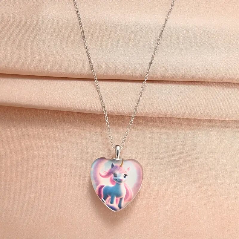 Unicorn Heart-Shaped Crystal Pendant Necklace Necklaces - DailySale